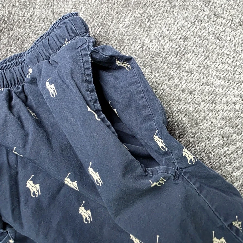 Polo Ralph Lauren Pajama Shorts Mens XL Navy Blue AOP Allover Pony Pockets 35x8